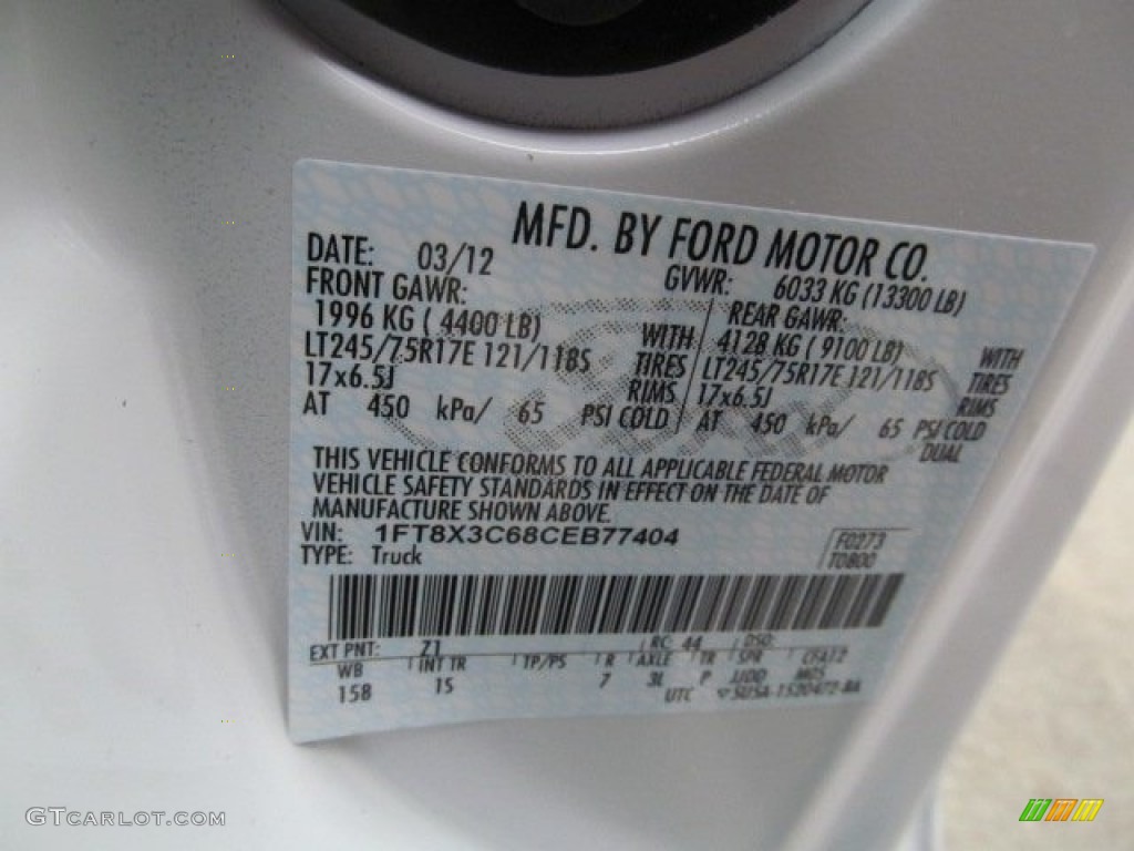 2012 Ford F350 Super Duty XL SuperCab Dually Color Code Photos