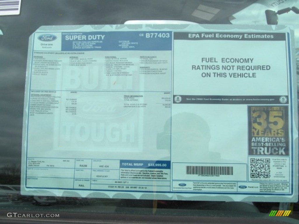 2012 Ford F350 Super Duty XL SuperCab Window Sticker Photo #64454999