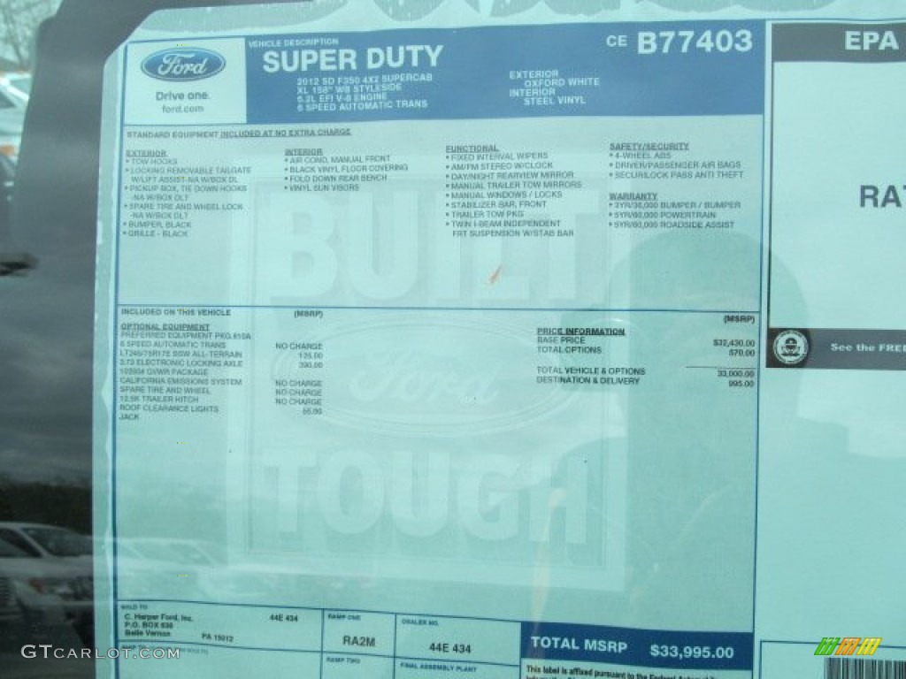 2012 Ford F350 Super Duty XL SuperCab Window Sticker Photos