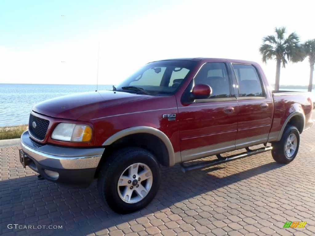 2002 F150 Lariat SuperCrew 4x4 - Toreador Red Metallic / Medium Parchment photo #1