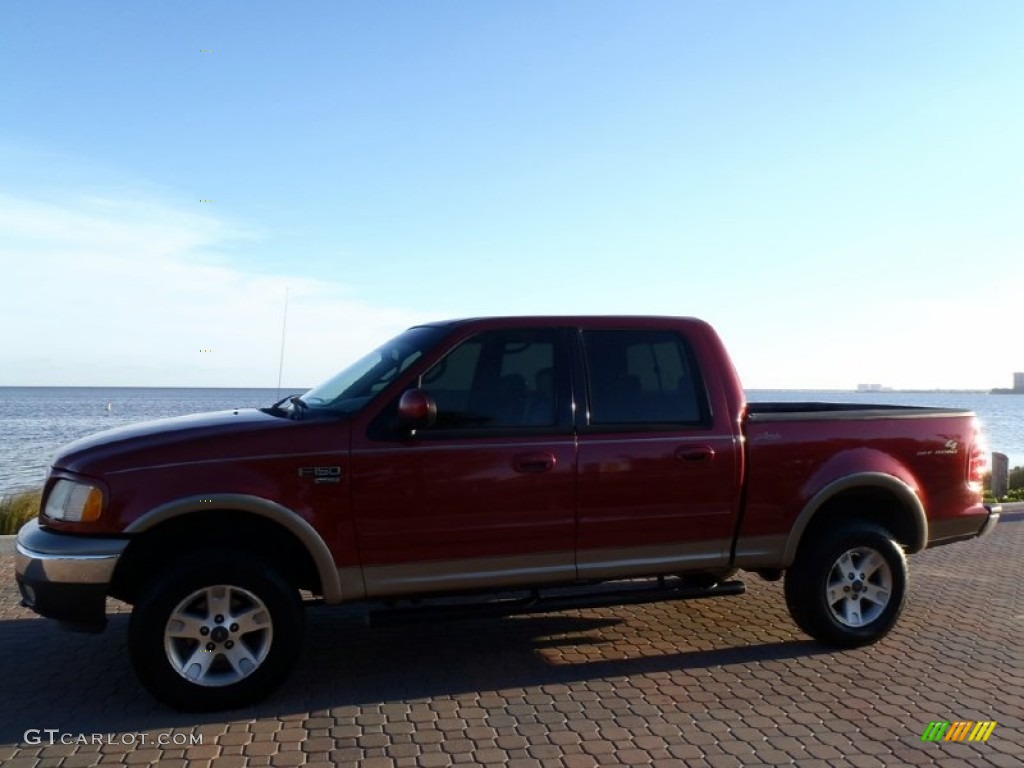 2002 F150 Lariat SuperCrew 4x4 - Toreador Red Metallic / Medium Parchment photo #2