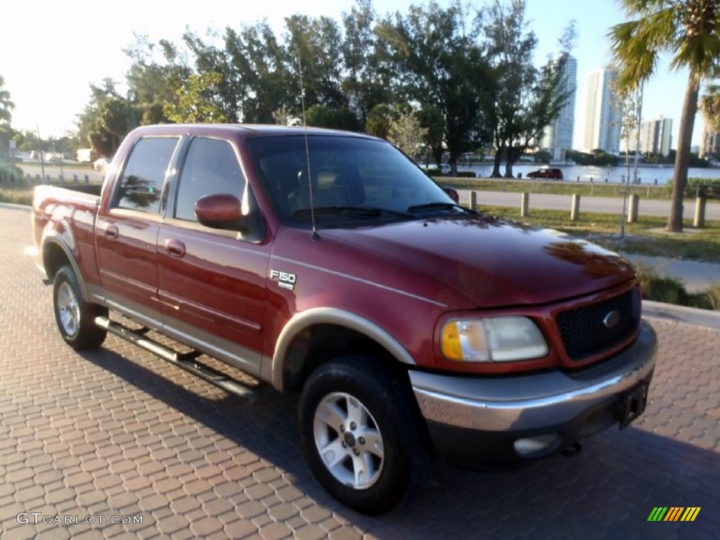 2002 F150 Lariat SuperCrew 4x4 - Toreador Red Metallic / Medium Parchment photo #10