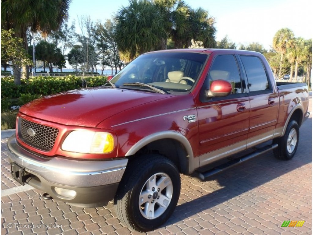 2002 F150 Lariat SuperCrew 4x4 - Toreador Red Metallic / Medium Parchment photo #14