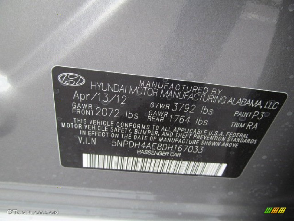 2013 Elantra Color Code P3 for Harbor Gray Metallic Photo #64460558