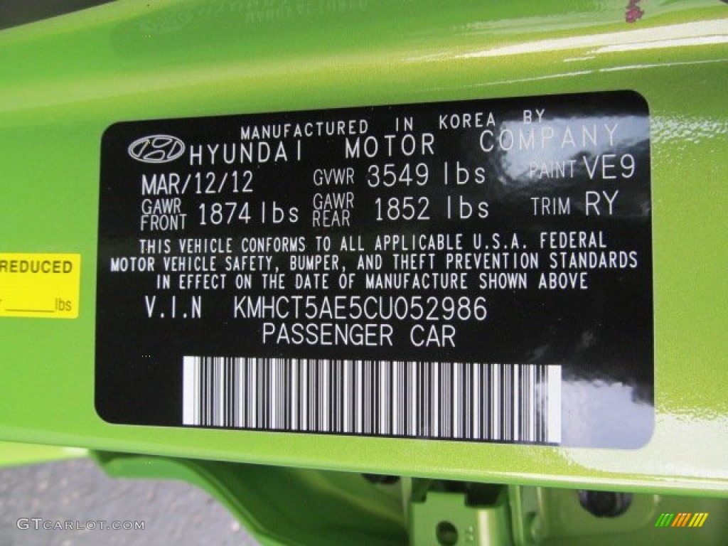 2012 Accent Color Code VE9 for Electrolyte Green Photo #64461021