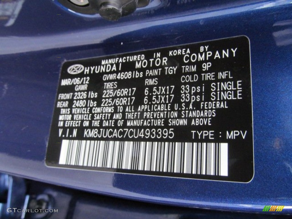 2012 Tucson Color Code TGY for Iris Blue Photo #64461108