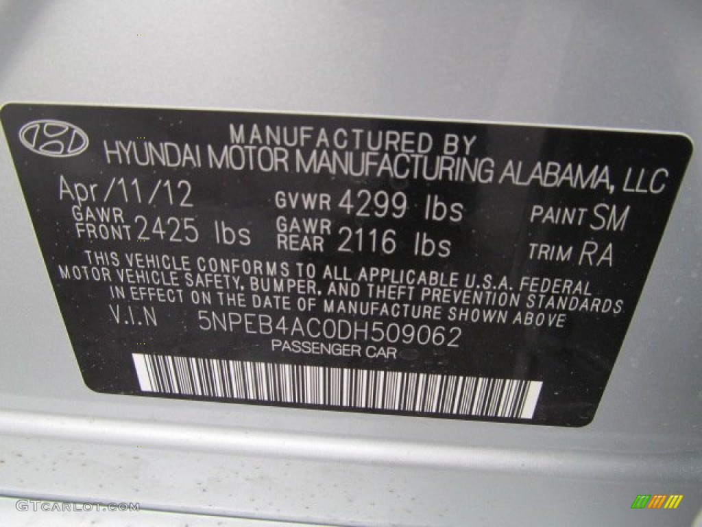 2013 Sonata Color Code SM for Radiant Silver Photo #64461292