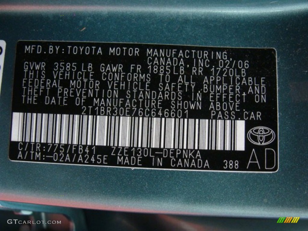 2006 Corolla Color Code 775 for Cactus Mica Photo #64461516