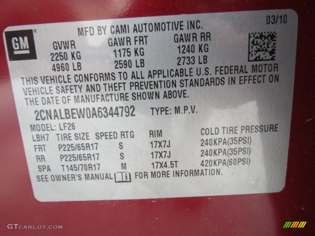 2010 Equinox LS - Cardinal Red Metallic / Jet Black/Light Titanium photo #23