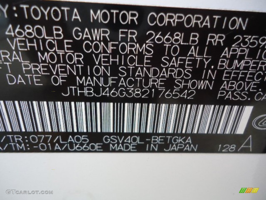 2008 ES Color Code 077 for Starfire White Pearl Photo #64464453