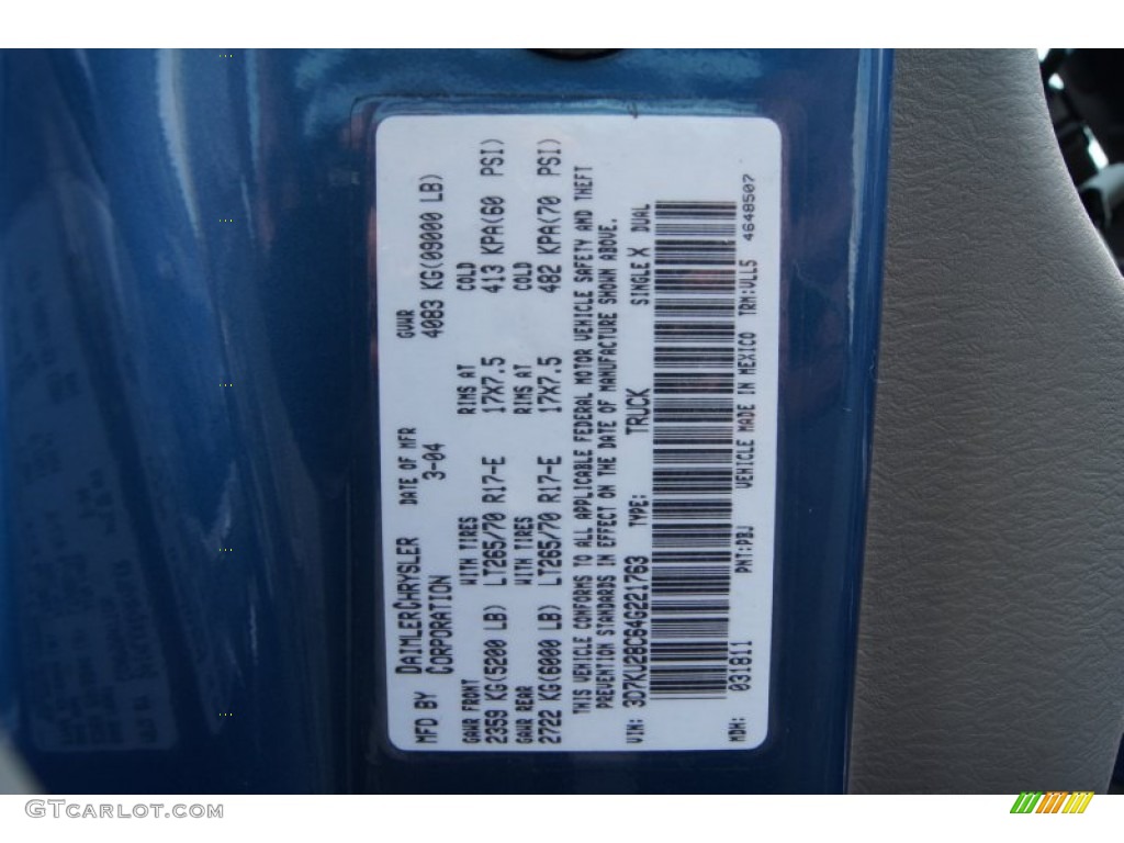 2004 Dodge Ram 2500 Laramie Quad Cab 4x4 Color Code Photos