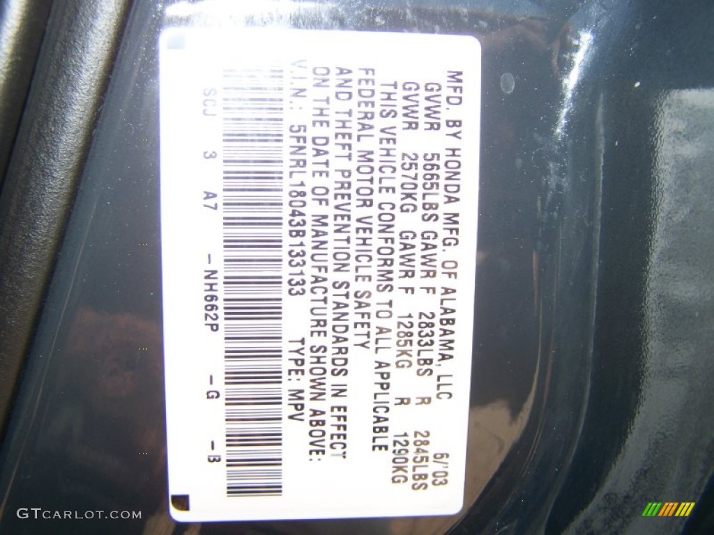 2003 Honda odyssey paint codes #5
