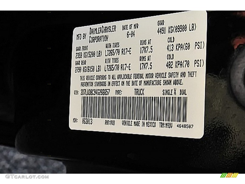 2004 Ram 3500 Color Code PX8 for Black Photo #64491126