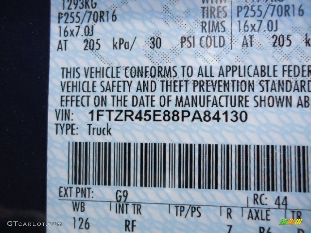 2008 Ranger Color Code G9 for Vista Blue Metallic Photo #64502745