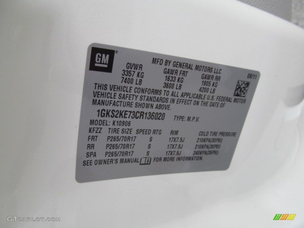 2012 GMC Yukon XL SLT 4x4 Info Tag Photos