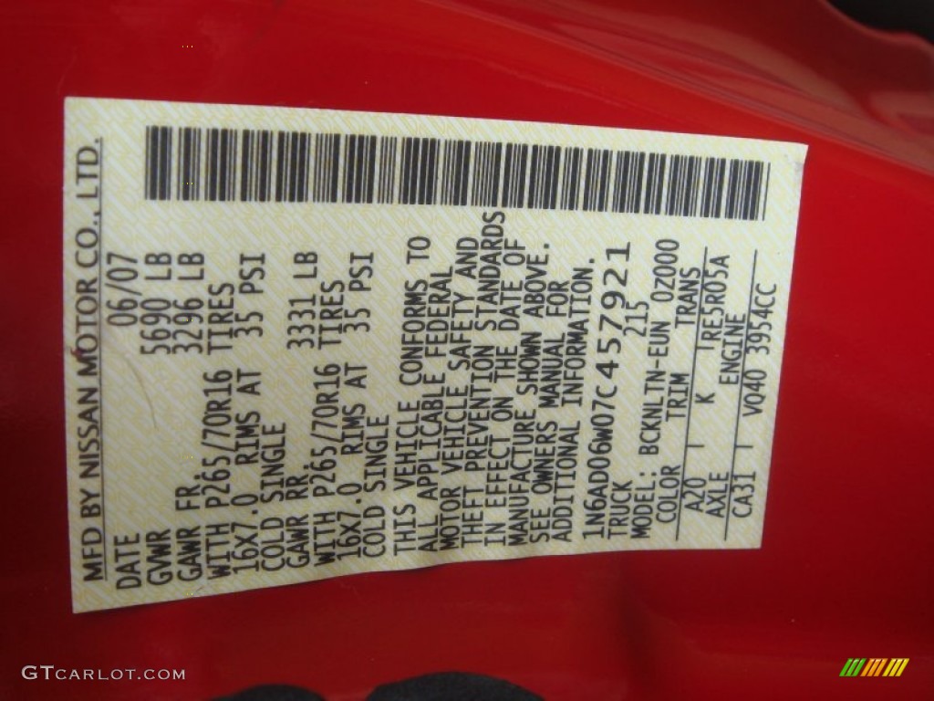2007 Frontier Color Code A20 for Red Alert Photo #64543764
