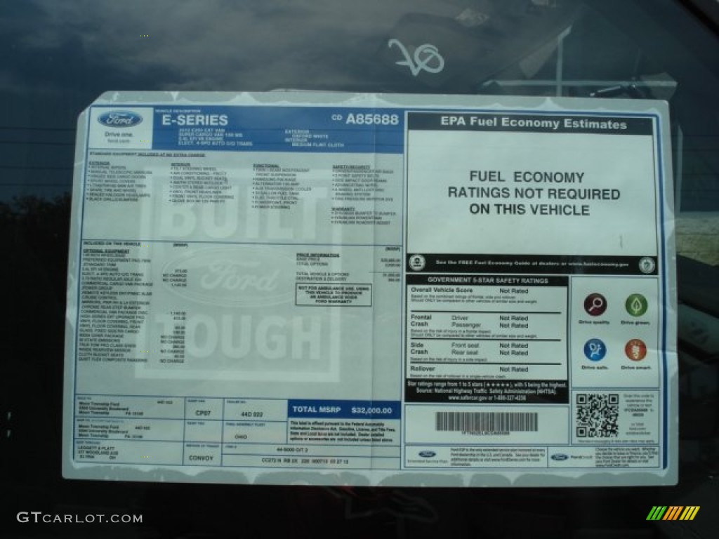 2012 Ford E Series Van E250 Extended Cargo Window Sticker Photos