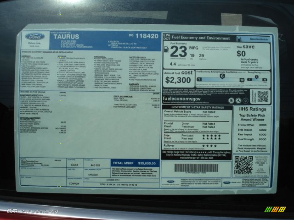 2013 Ford Taurus SEL Window Sticker Photo #64548039