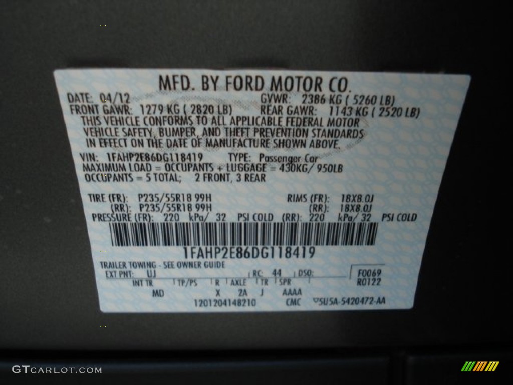 2013 Taurus Color Code UJ for Sterling Gray Metallic Photo #64548147