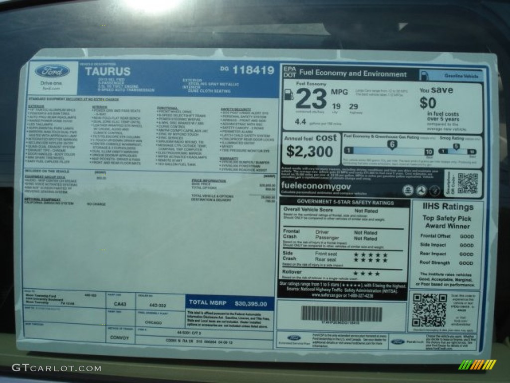 2013 Ford Taurus SEL Window Sticker Photo #64548153