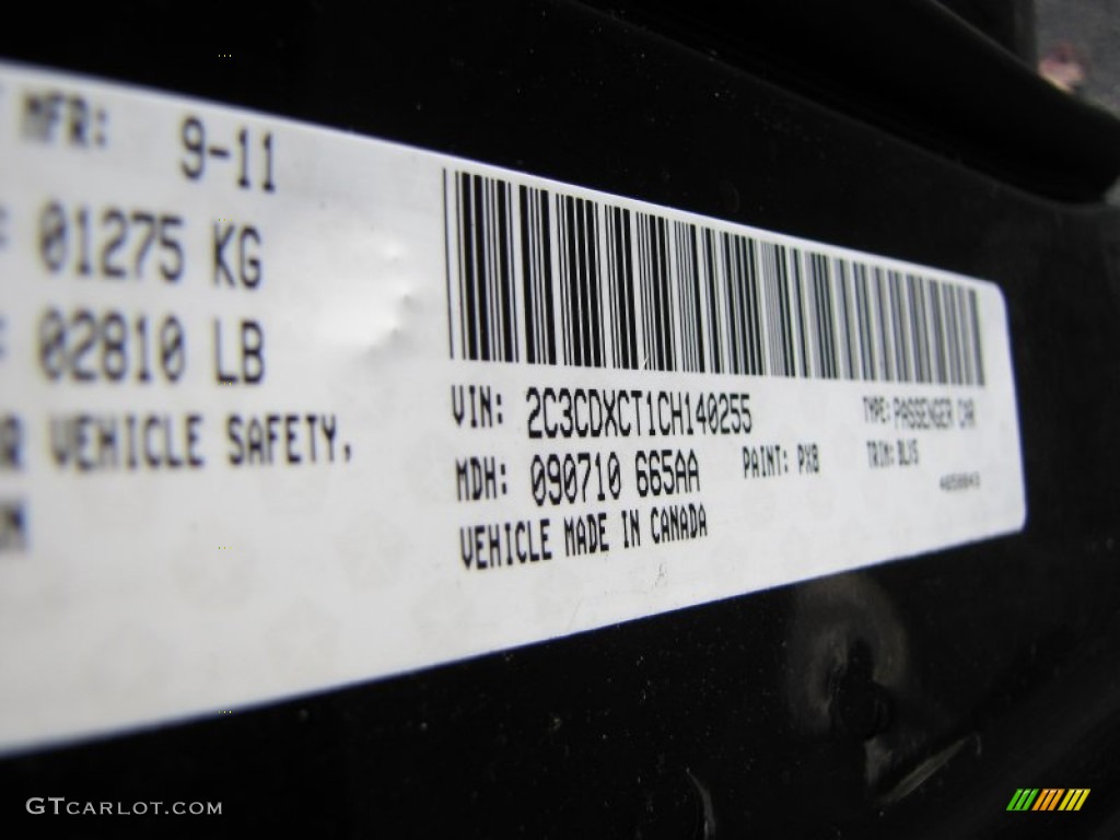 2012 Charger Color Code PX8 for Pitch Black Photo #64558568