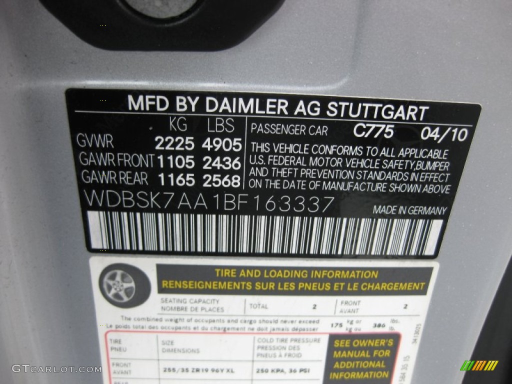2011 SL Color Code 775 for Iridium Silver Metallic Photo #64560234