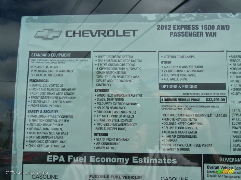 2012 Chevrolet Express LT 1500 AWD Passenger Van Window Sticker Photo #64569029