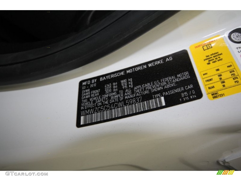 2012 Cooper Color Code B15 for Light White Photo #64573250