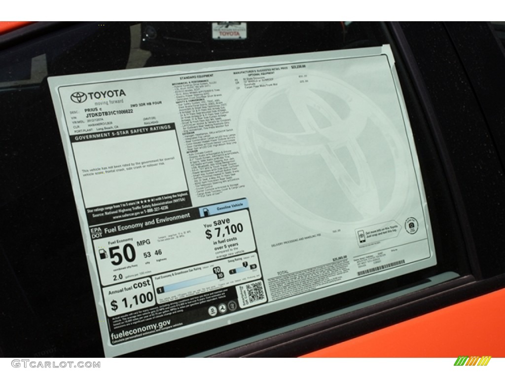 2012 Toyota Prius c Hybrid Four Window Sticker Photo #64588874