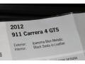 2012 Porsche 911 Carrera 4 GTS Coupe Window Sticker