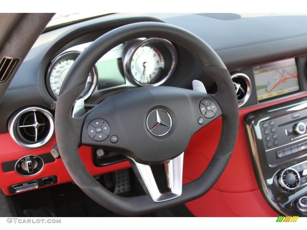 2011 Mercedes-Benz SLS AMG designo Classic Red and Black Two-Tone Steering Wheel Photo #64601127