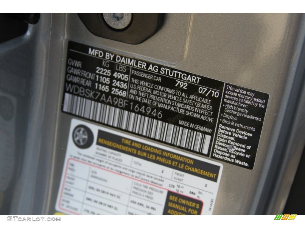 2011 SL Color Code 792 for Palladium Silver Metallic Photo #64602063