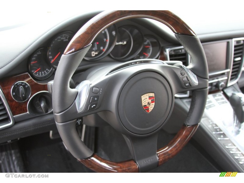 2012 Porsche Panamera Turbo S Black Steering Wheel Photo #64603623
