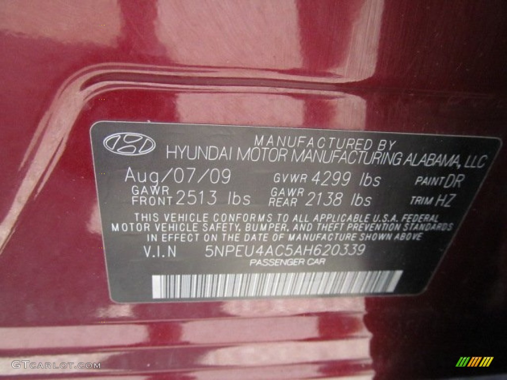 2010 Sonata SE - Dark Cherry Red / Cocoa photo #19