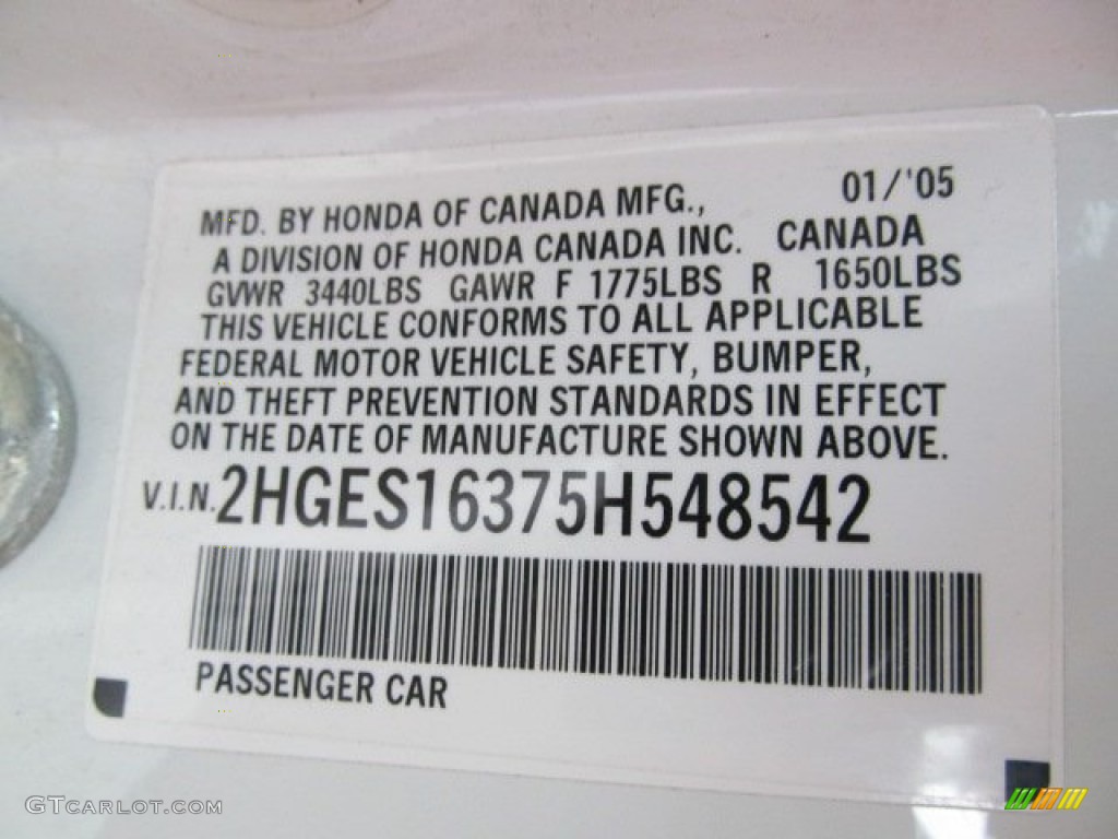 2005 Civic Value Package Sedan - Taffeta White / Ivory photo #19