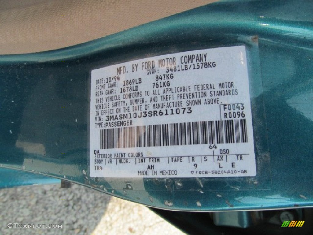1995 Tracer Color Code DA for Cayman Green Metallic Photo #64624875