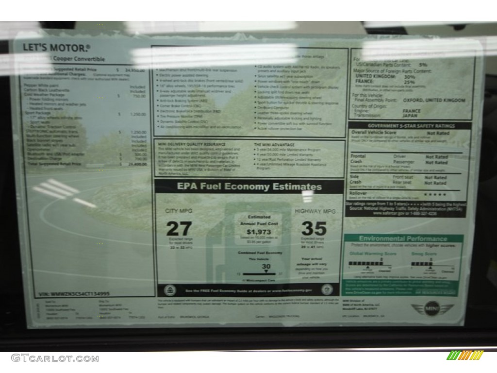2012 Mini Cooper Convertible Window Sticker Photo #64624976