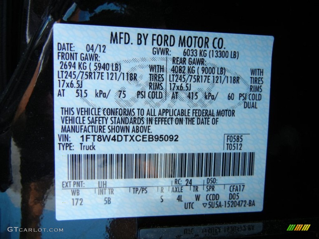 2012 F450 Super Duty Color Code UH for Tuxedo Black Photo #64630246