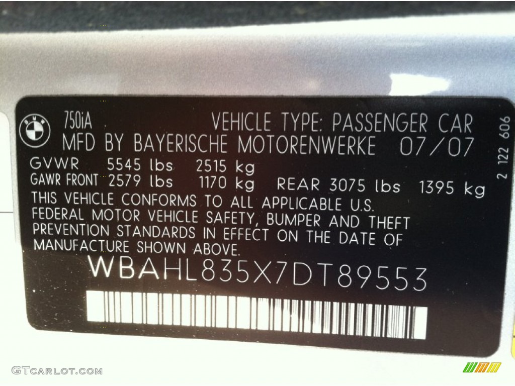2007 BMW 7 Series Alpina B7 Info Tag Photos