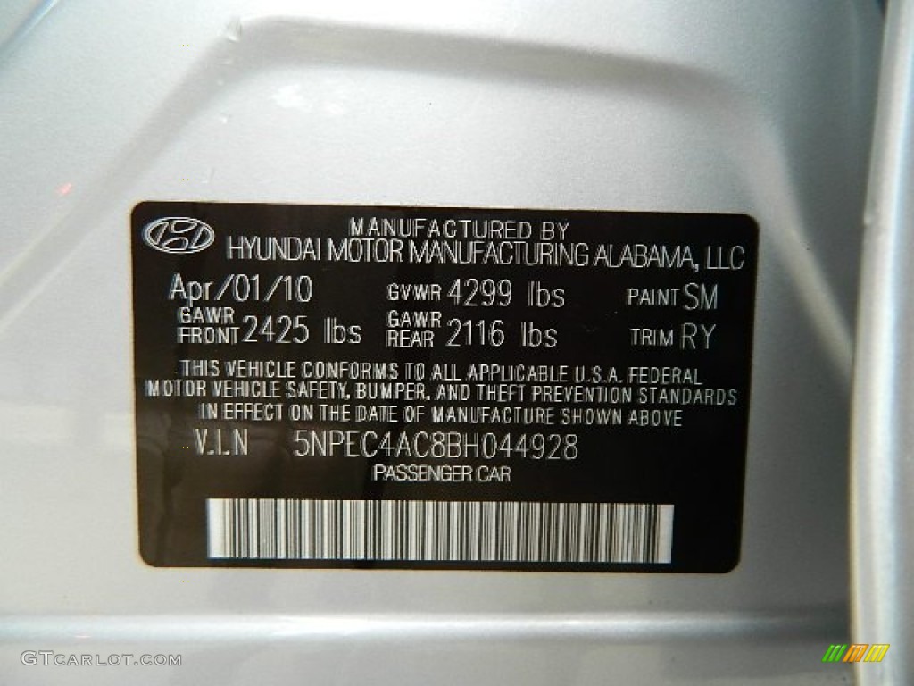 2011 Sonata Limited - Radiant Silver / Black photo #25