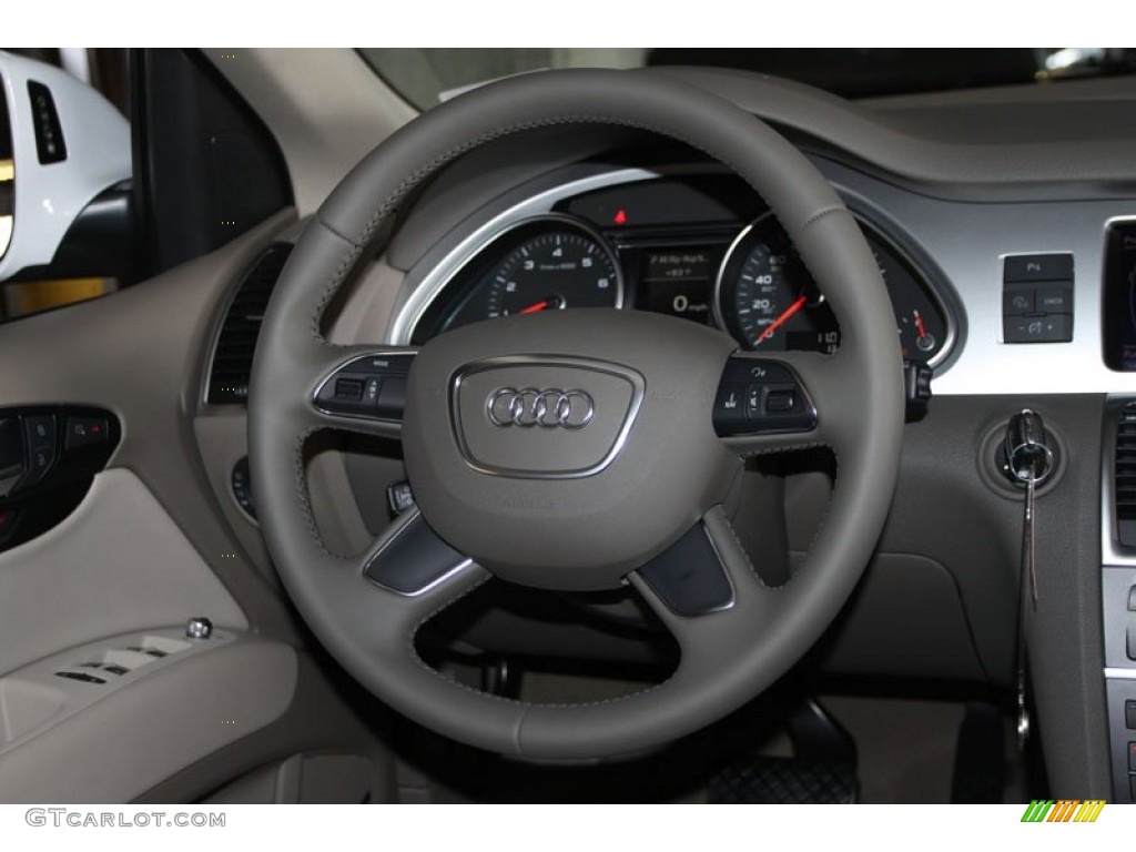 2012 Audi Q7 3.0 TFSI quattro Cardamom Beige Steering Wheel Photo #64698000