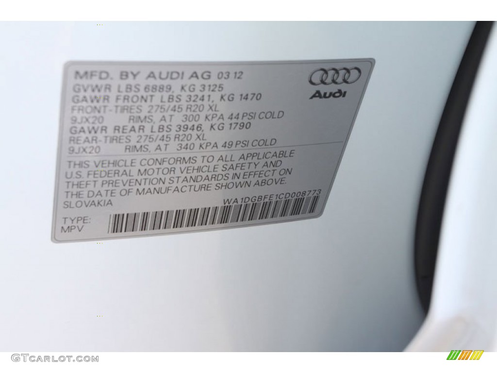 2012 Audi Q7 3.0 TFSI quattro Info Tag Photo #64698167