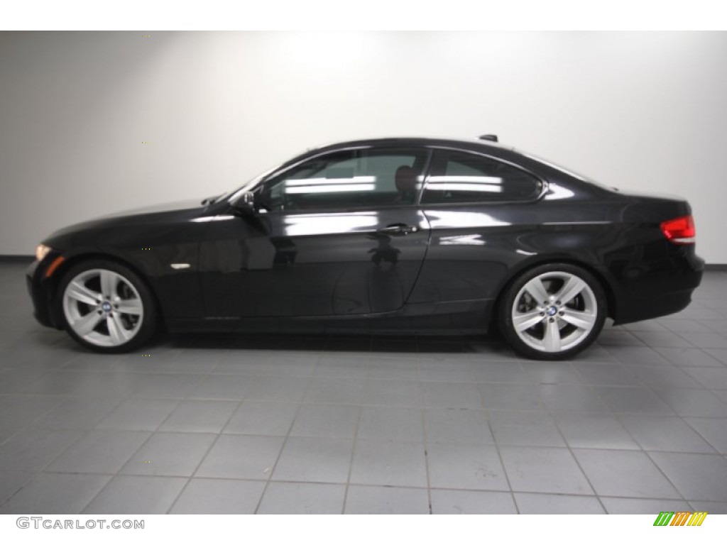 2009 3 Series 335i Coupe - Black Sapphire Metallic / Coral Red/Black Dakota Leather photo #5