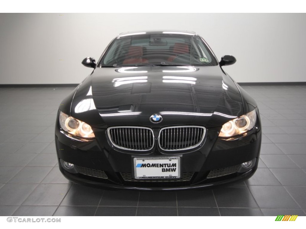 2009 3 Series 335i Coupe - Black Sapphire Metallic / Coral Red/Black Dakota Leather photo #6