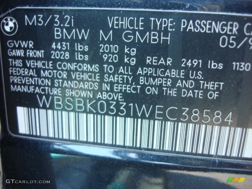 1998 BMW M3 Convertible Info Tag Photos