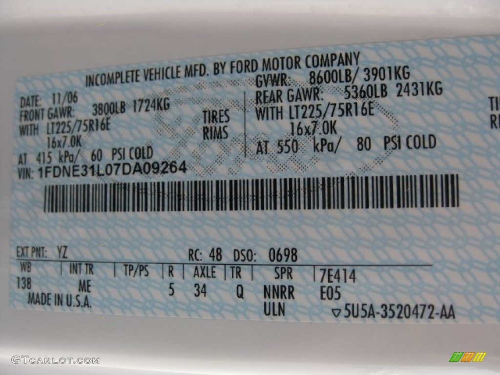 2007 Ford E Series Van E350 Super Duty Passenger Color Code Photos