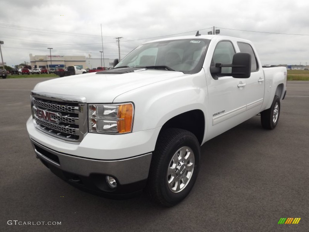 2012 Sierra 2500HD SLE Crew Cab 4x4 - Summit White / Very Dark Cashmere/Light Cashmere photo #1