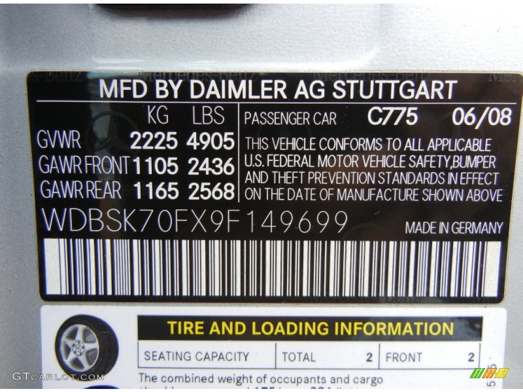 2009 SL Color Code 775 for Iridium Silver Metallic Photo #64720758
