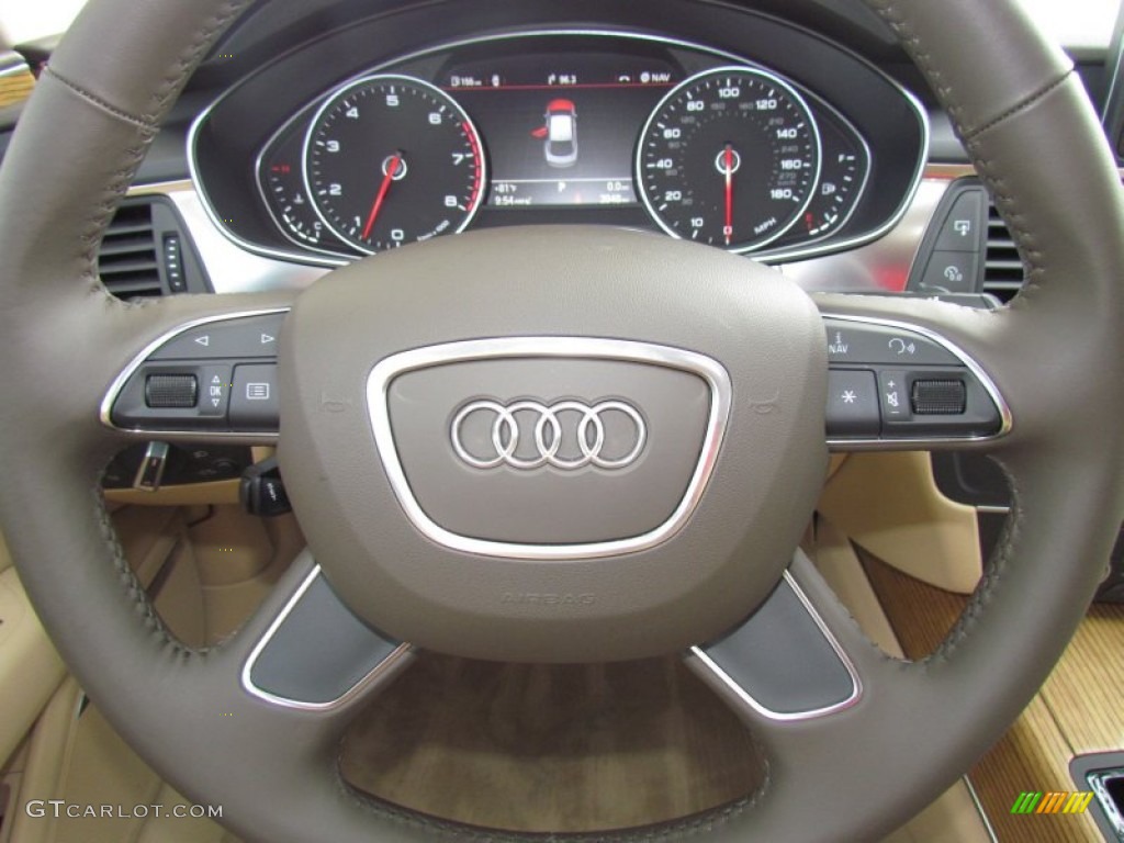 2012 Audi A7 3.0T quattro Premium Velvet Beige Steering Wheel Photo #64726054