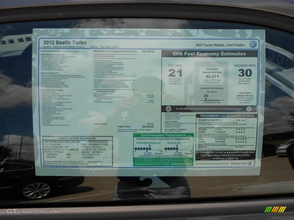 2012 Volkswagen Beetle Turbo Window Sticker Photo #64732311